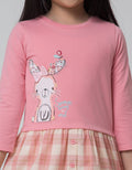 Little M Long Sleeve Midi Dress Kombinasi Woven Kotak Bunny
