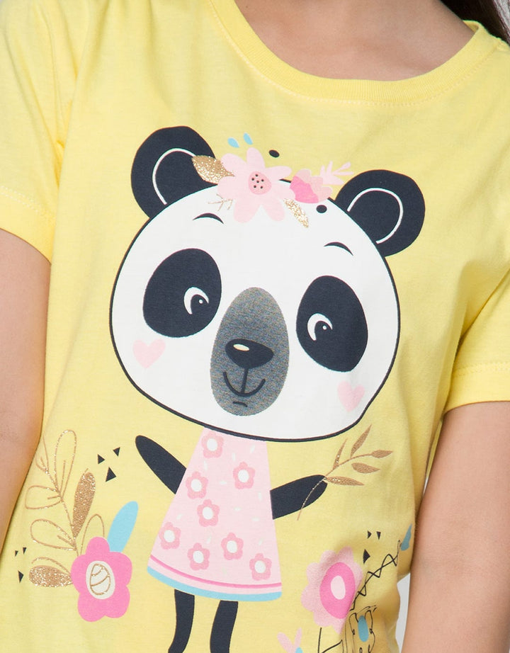 Aero Panda Flower Print Girls T-Shirt