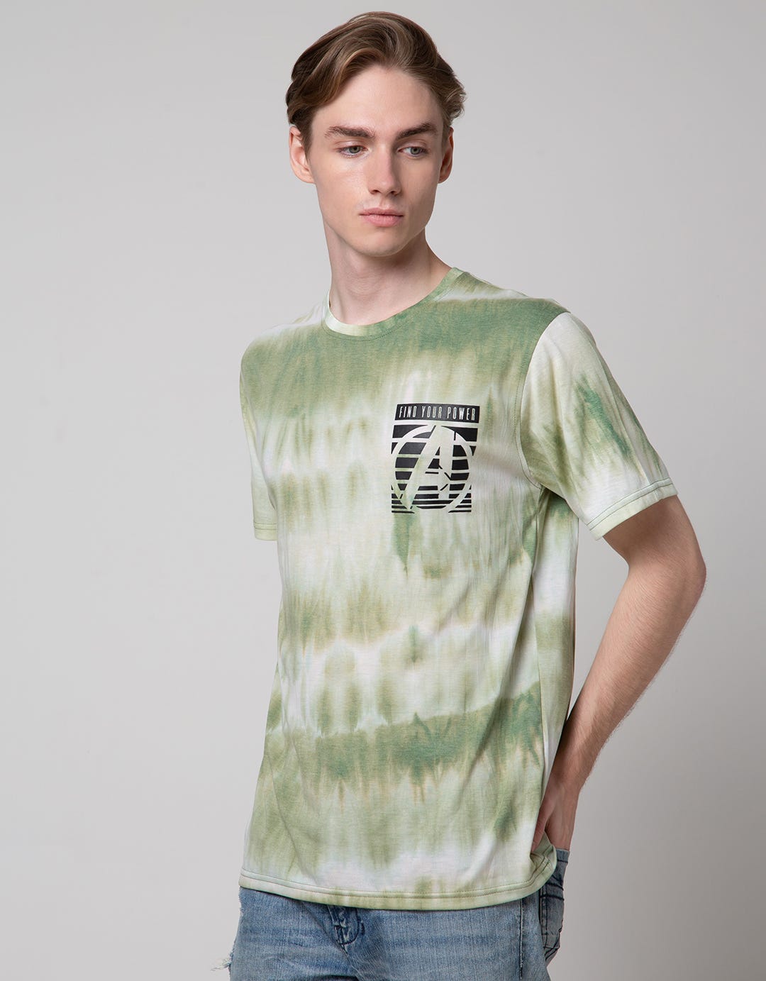 Marvel Short Sleeve T-Shirt Tie Dye Marvel On The Left Chest Print