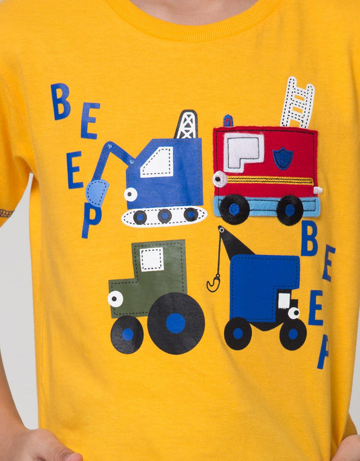 Little M Short Sleeve T-Shirt Firetruck Beep Aplikasi