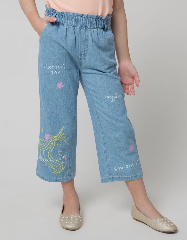 Little M Denim Long Pants Kulot Print Unicorn