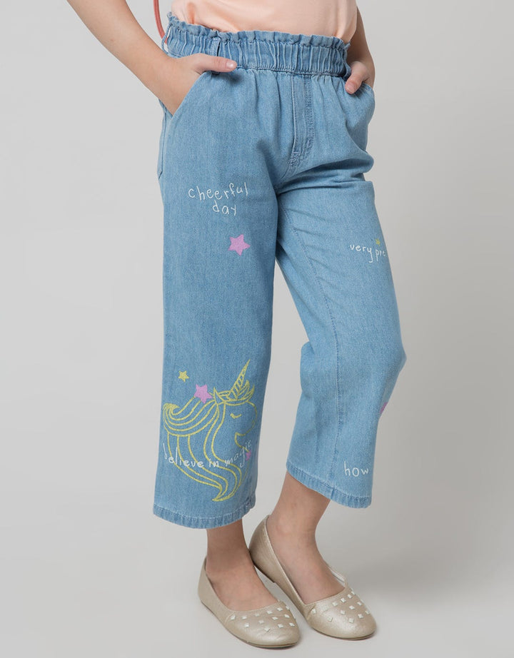 Little M Denim Long Pants Kulot Print Unicorn