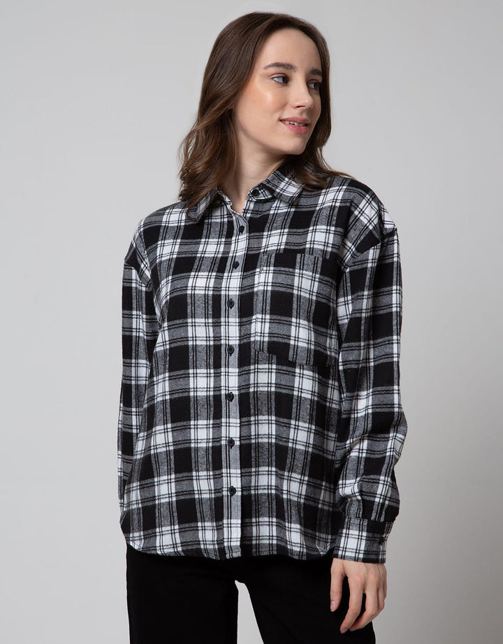 Nevada Long Sleeve Shirt Woven Top Check Rayon Twill