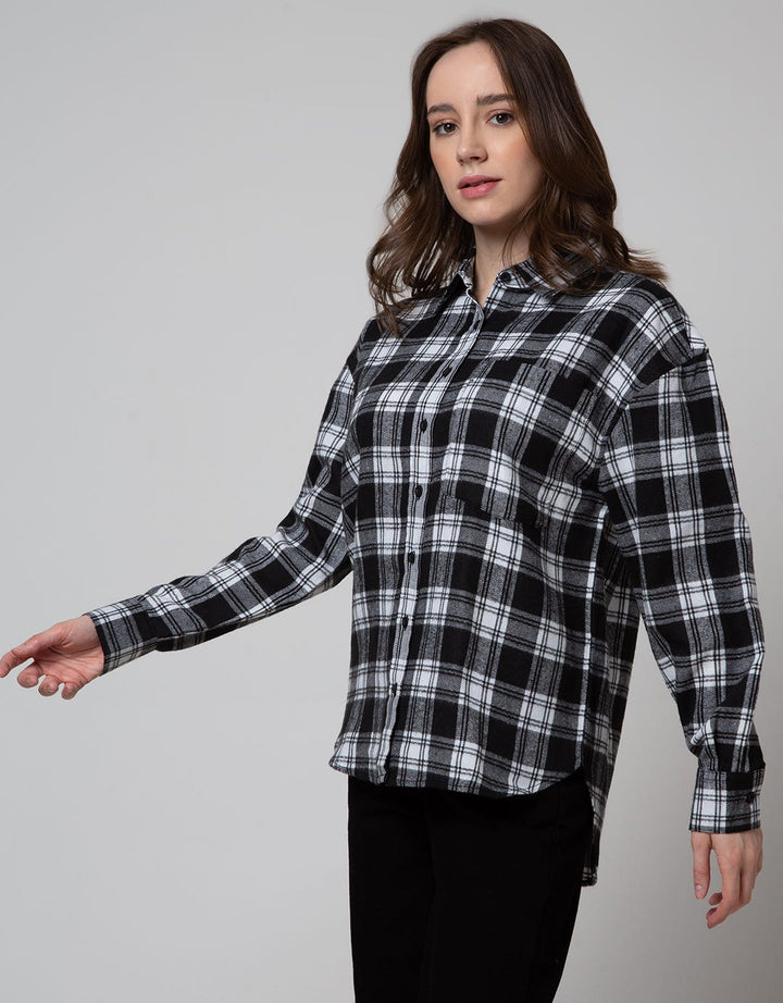 Nevada Long Sleeve Shirt Woven Top Check Rayon Twill