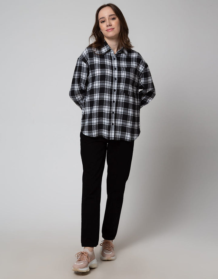 Nevada Long Sleeve Shirt Woven Top Check Rayon Twill