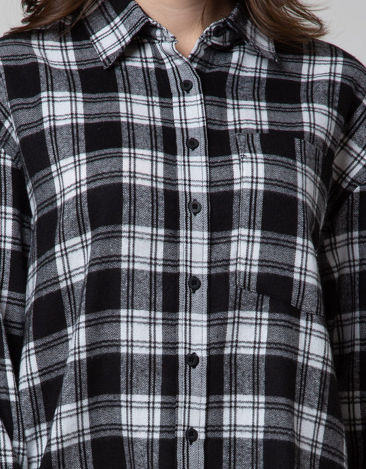 Nevada Long Sleeve Shirt Woven Top Check Rayon Twill