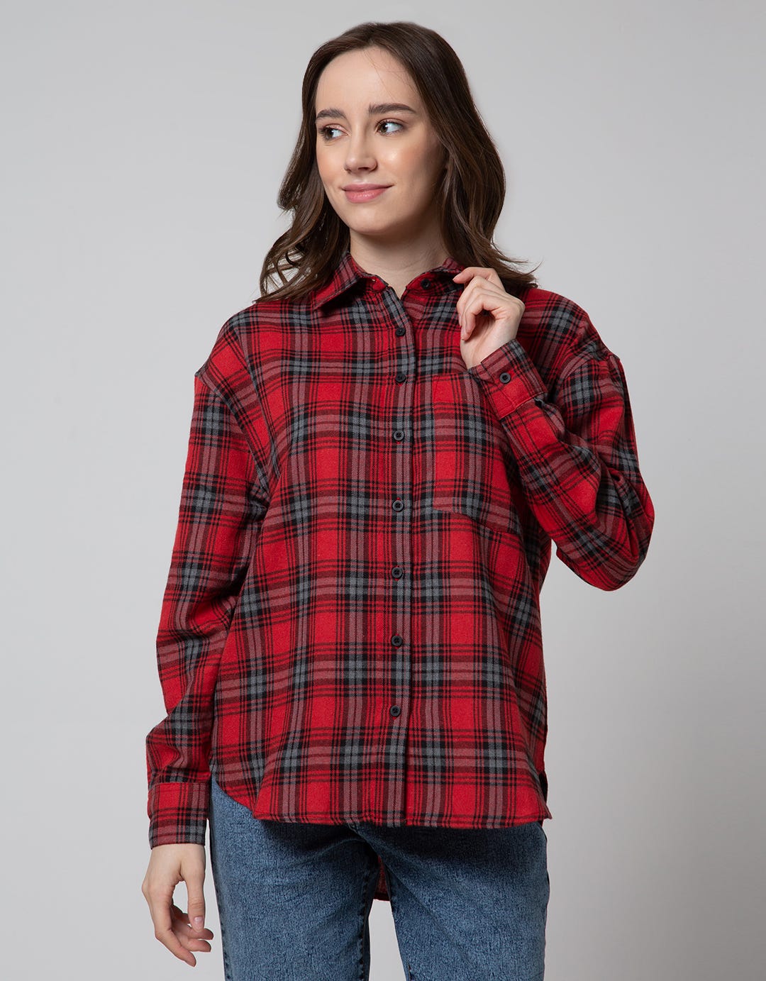 Nevada Long Sleeve Shirt Regular Check Rayon Twill