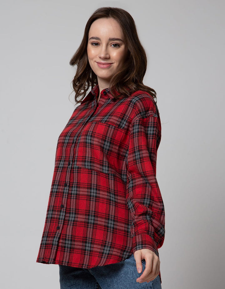 Nevada Long Sleeve Shirt Regular Check Rayon Twill