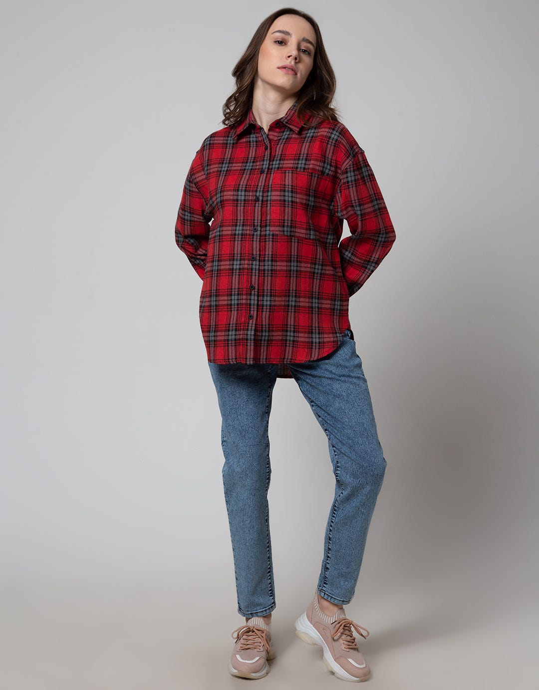 Nevada Long Sleeve Shirt Regular Check Rayon Twill