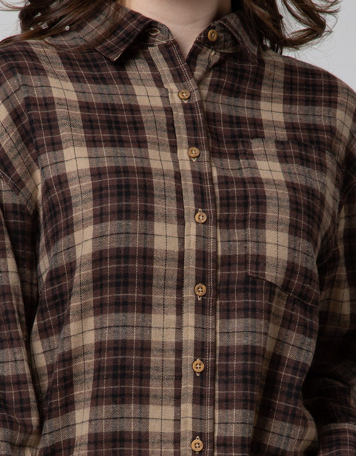 Nevada Long Sleeve Shirt Regular Check Rayon Twill