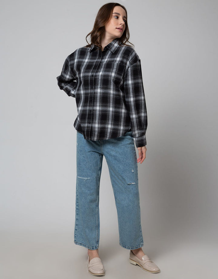 Nevada Long Sleeve Shirt Regular Check Rayon Twill