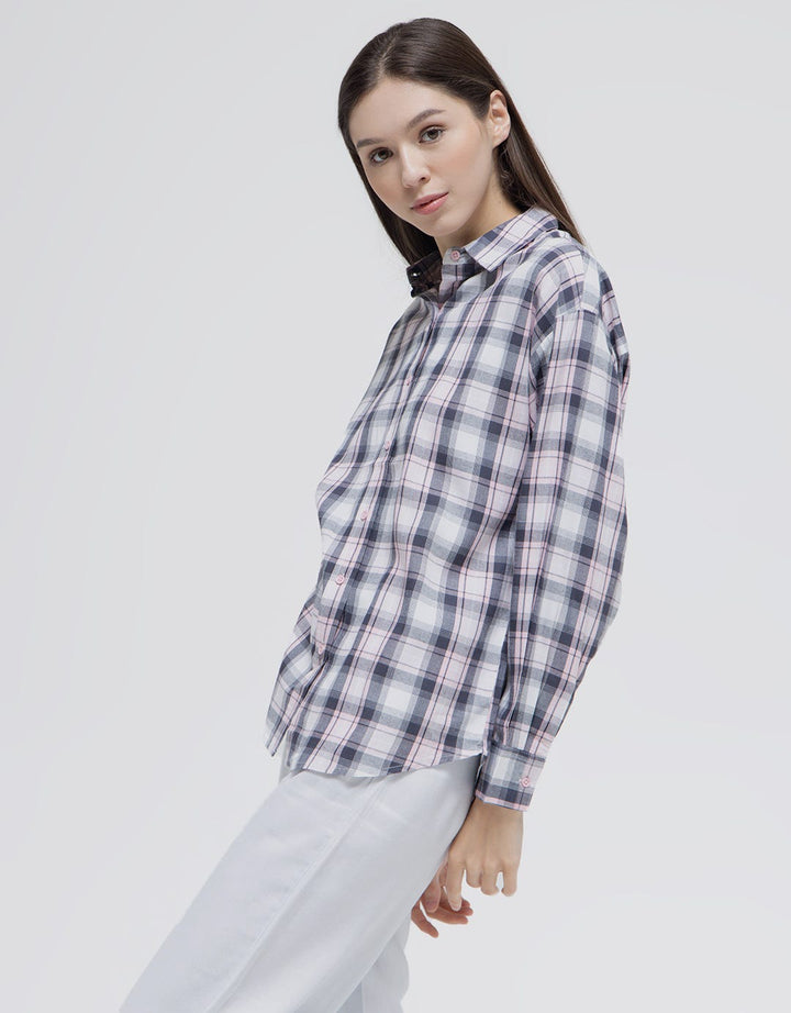 Nevada Long Sleeve Shirt Woven Top Check Rayon