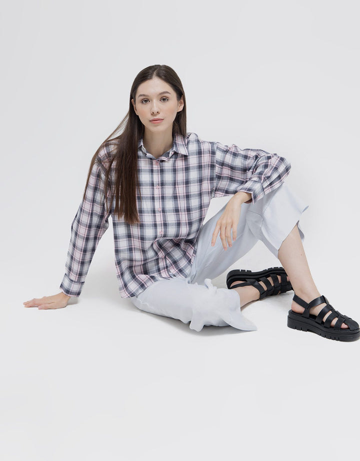 Nevada Long Sleeve Shirt Woven Top Check Rayon
