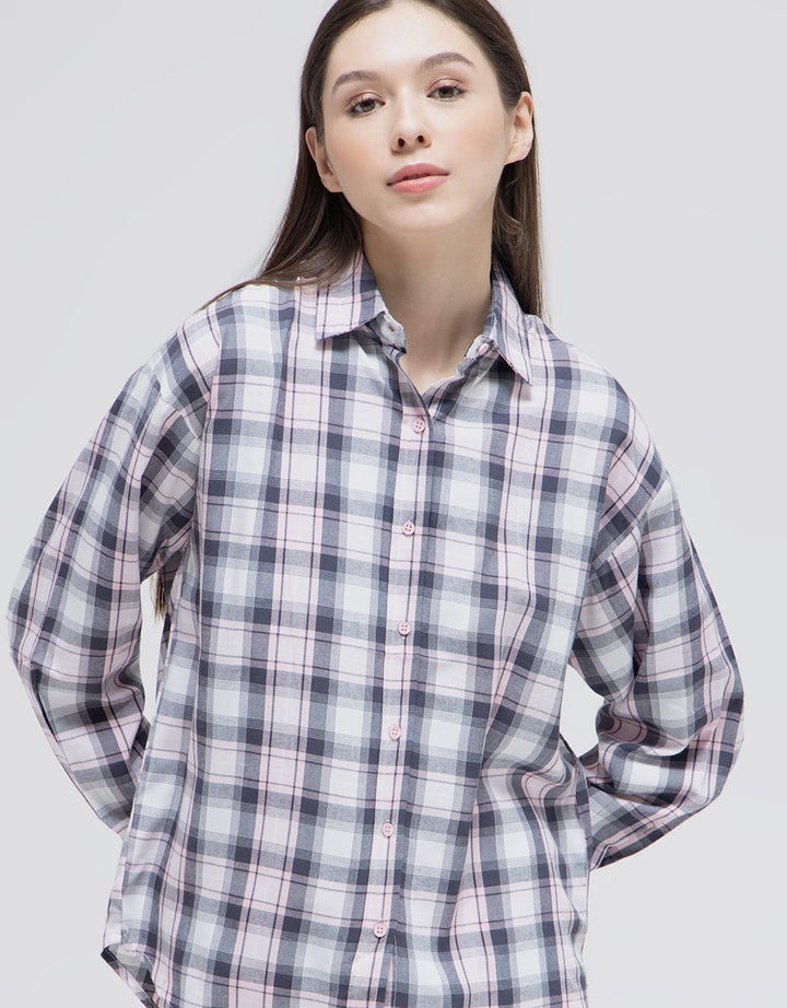 Nevada Long Sleeve Shirt Woven Top Check Rayon