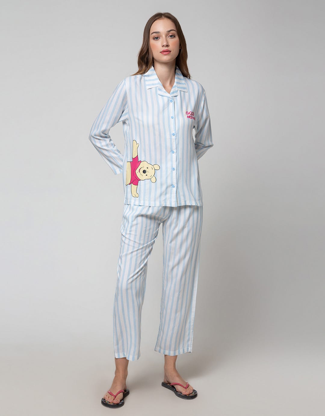 Disney Long Sleeve Pyjama Pants Pooh Stripe Rayon