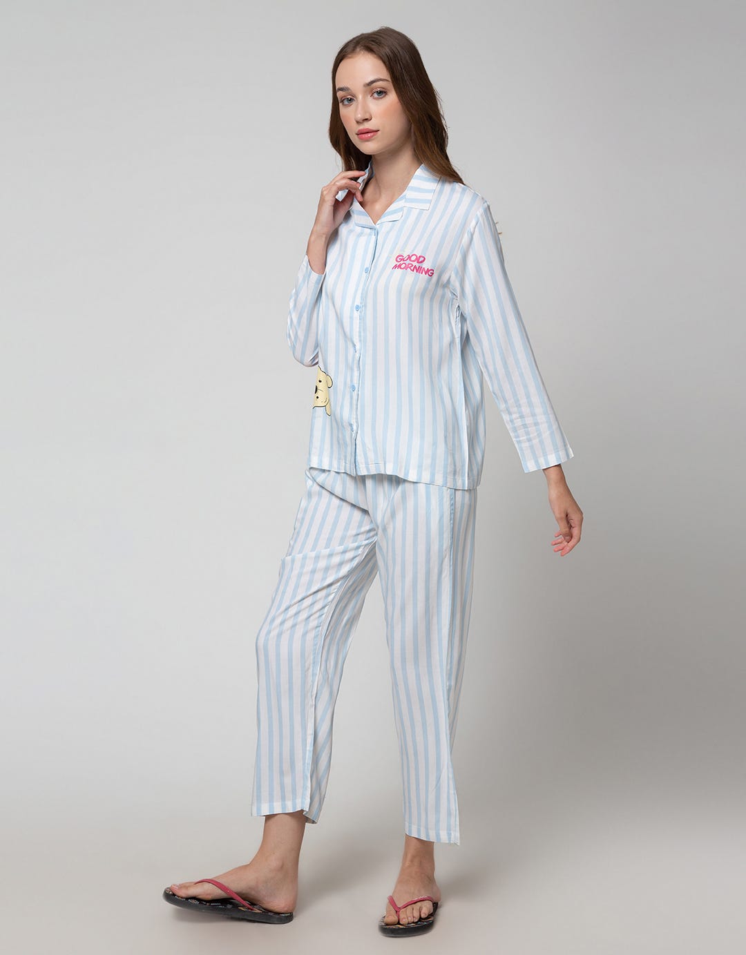 Disney Long Sleeve Pyjama Pants Pooh Stripe Rayon