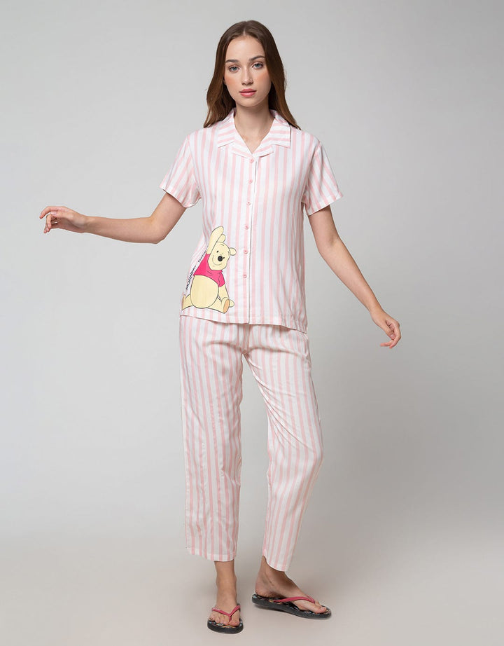 Disney Short Sleeve Pyjama Pants Pooh Stripe Rayon
