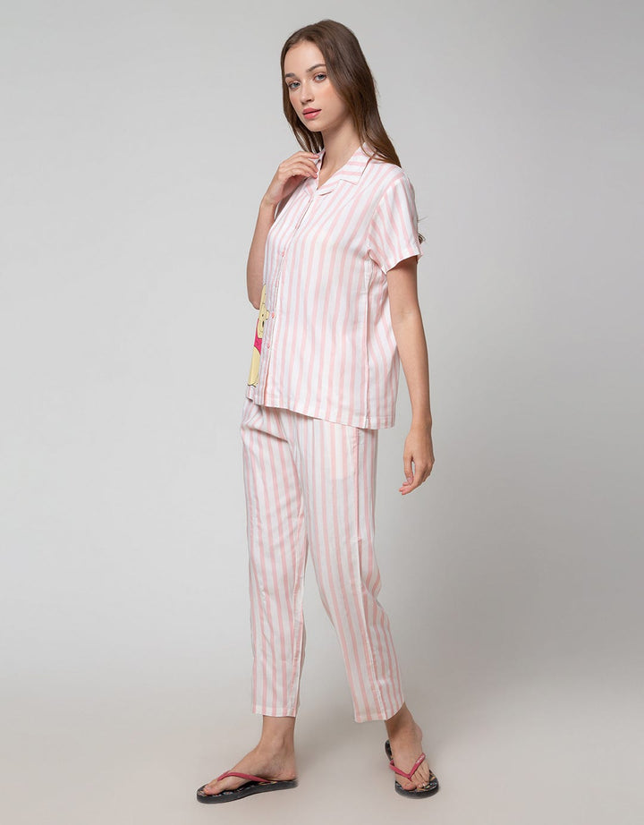 Disney Short Sleeve Pyjama Pants Pooh Stripe Rayon