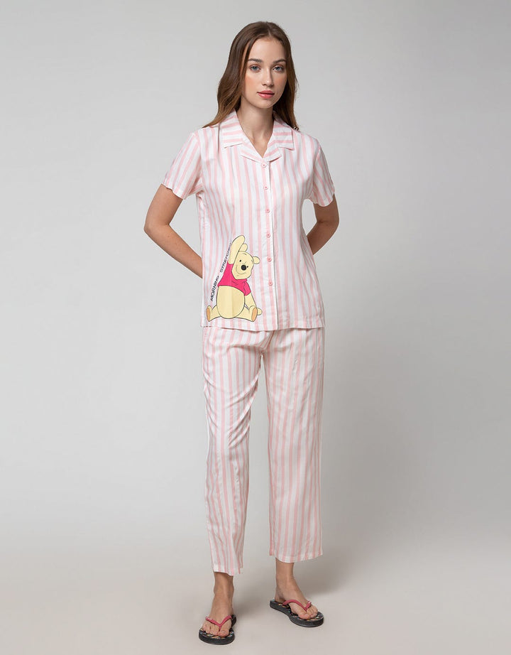 Disney Short Sleeve Pyjama Pants Pooh Stripe Rayon
