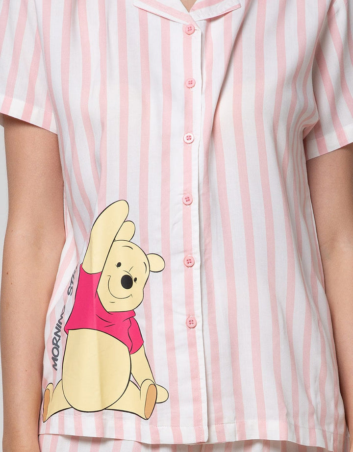 Disney Short Sleeve Pyjama Pants Pooh Stripe Rayon