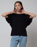 St. Yves Short Sleeve T-Shirt Poly Crepe Ruffle Sleeve