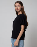St. Yves Short Sleeve T-Shirt Poly Crepe Ruffle Sleeve