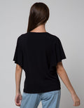 St. Yves Short Sleeve T-Shirt Poly Crepe Ruffle Sleeve