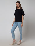 St. Yves Short Sleeve T-Shirt Poly Crepe Ruffle Sleeve