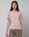 St. Yves Short Sleeve T-Shirt Poly Crepe Ruffle Sleeve