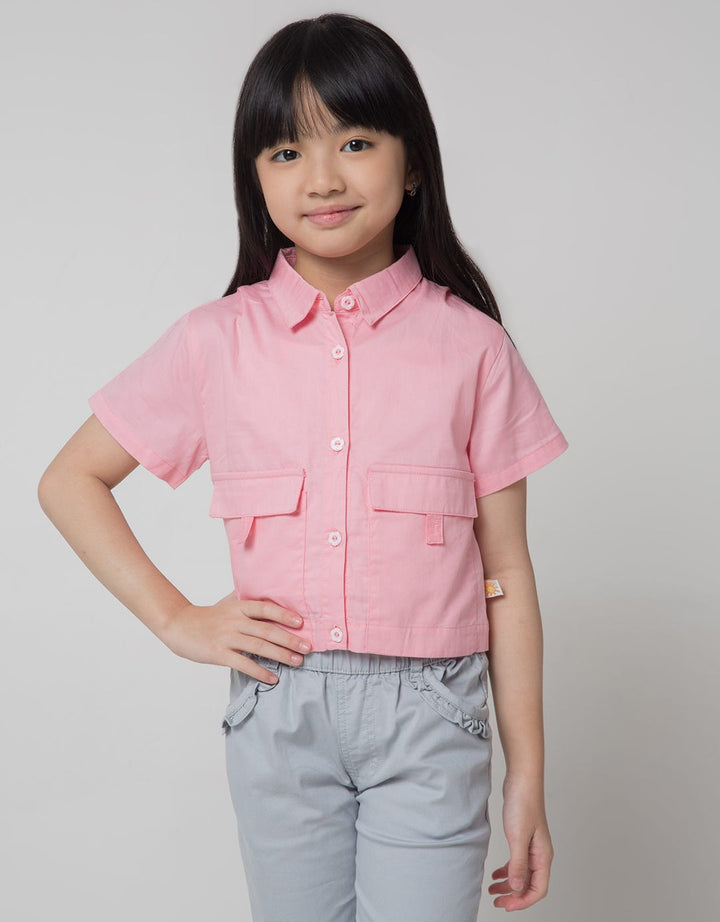 Little M Short Sleeve Shirt Big Pocket Collar