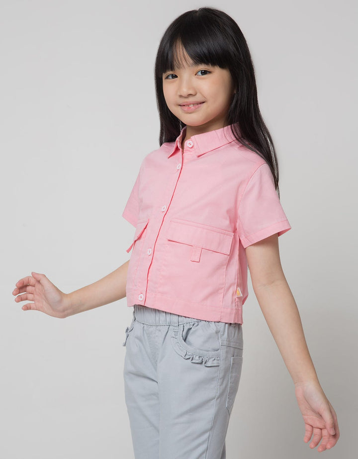 Little M Short Sleeve Shirt Big Pocket Collar