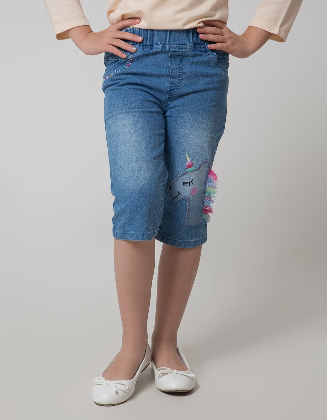 Little M Denim Short Pants Bermuda Bordir Unicorn