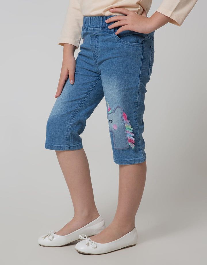 Little M Denim Short Pants Bermuda Bordir Unicorn