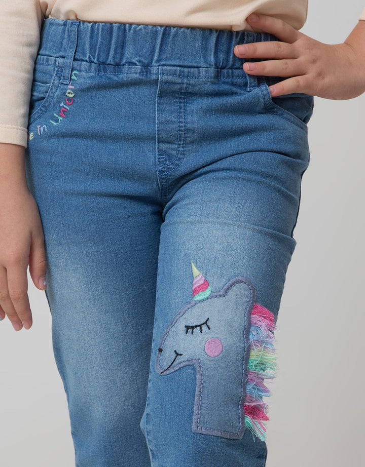 Little M Denim Short Pants Bermuda Bordir Unicorn