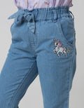 Little M Unicorn Embroidery Girls Denim Pants