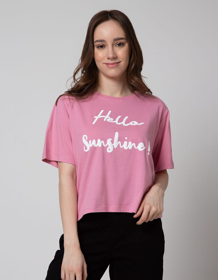 Details Short Sleeve T-Shirt Boxy Tee - Wording Hello Sunshine