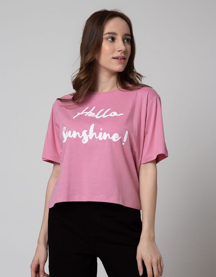 Details Short Sleeve T-Shirt Boxy Tee - Wording Hello Sunshine