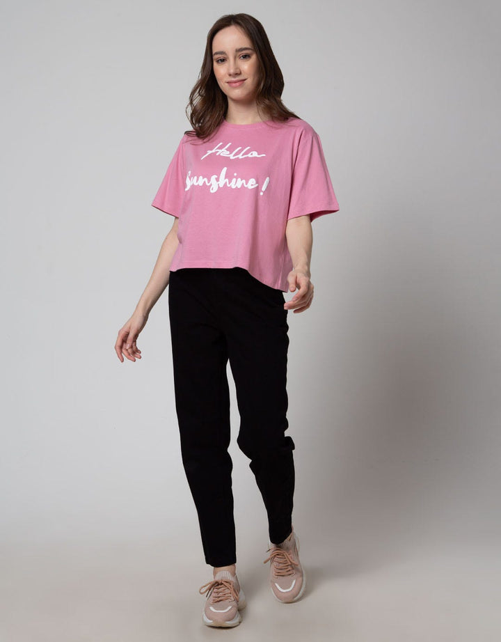 Details Short Sleeve T-Shirt Boxy Tee - Wording Hello Sunshine