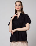 Details Short Sleeve Shirt With V Neck Collar