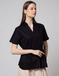 Details Short Sleeve Shirt With V Neck Collar