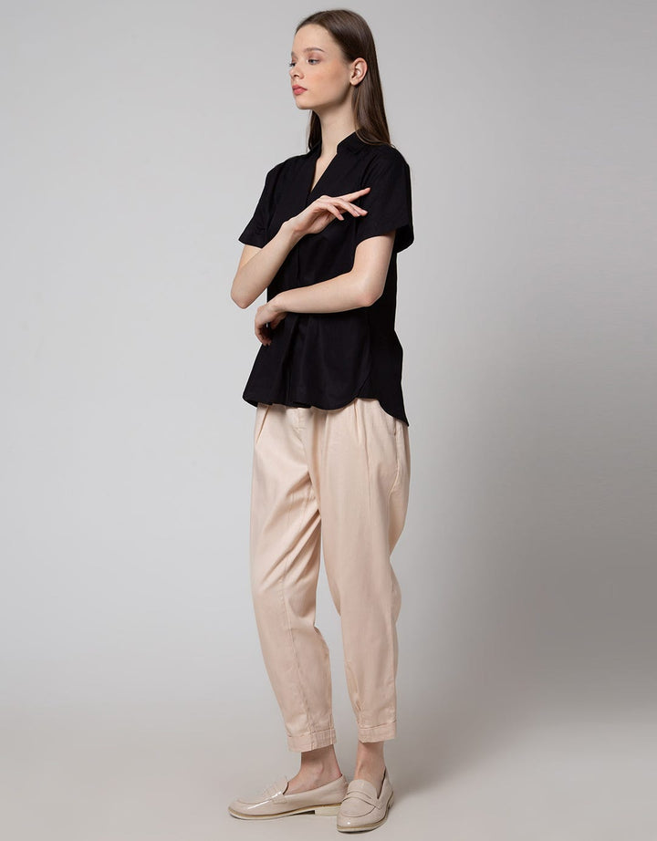 Details Short Sleeve Shirt With V Neck Collar