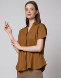 Details Short Sleeve Shirt With V Neck Collar