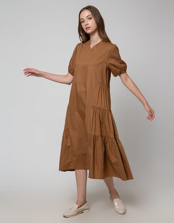 Details Trend And V Neck Midi Dress Wanita –