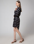 Connexion Long Sleeve Midi Dress Rayon Print Stripe Strap