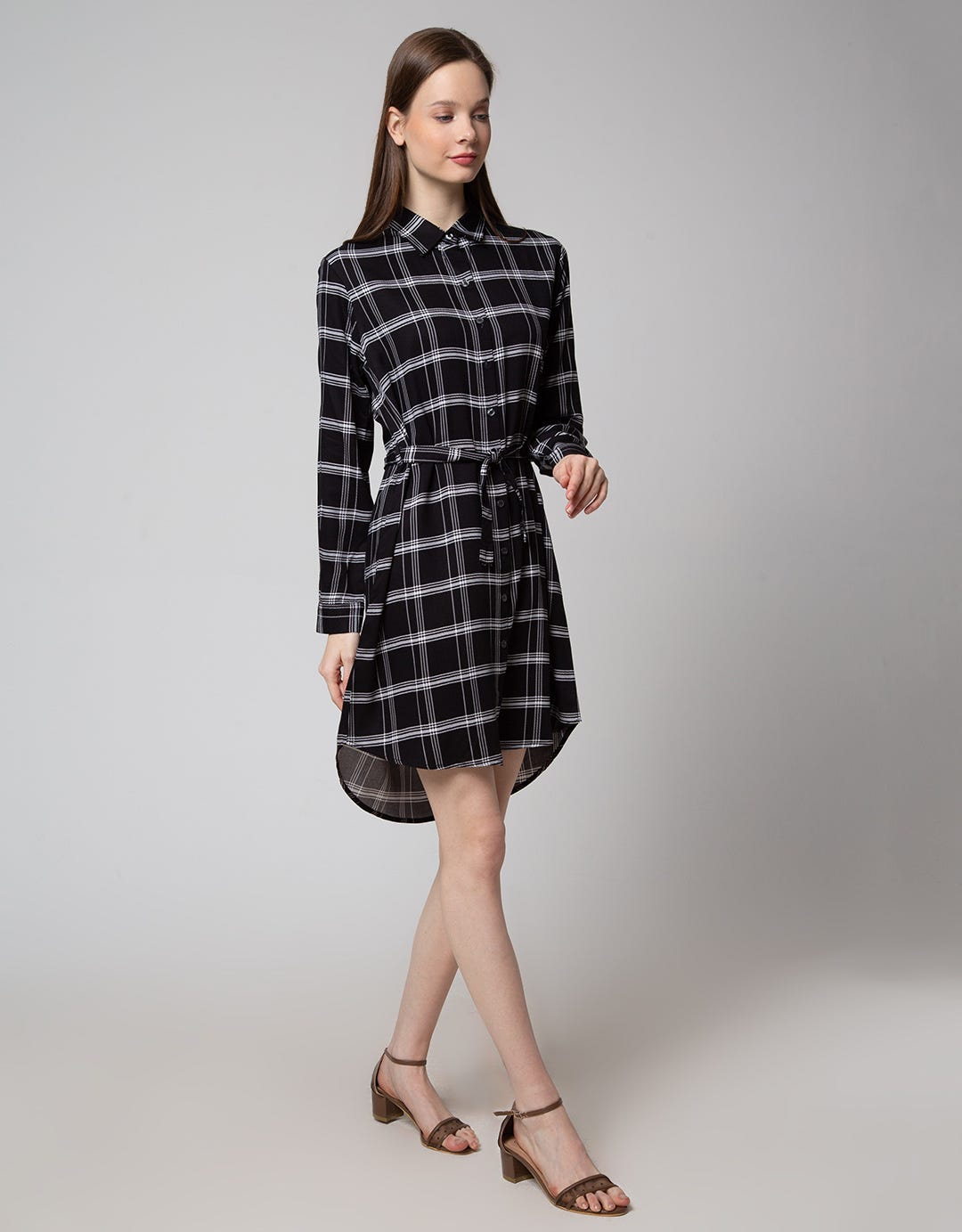 Connexion Long Sleeve Midi Dress Rayon Print Stripe Tali