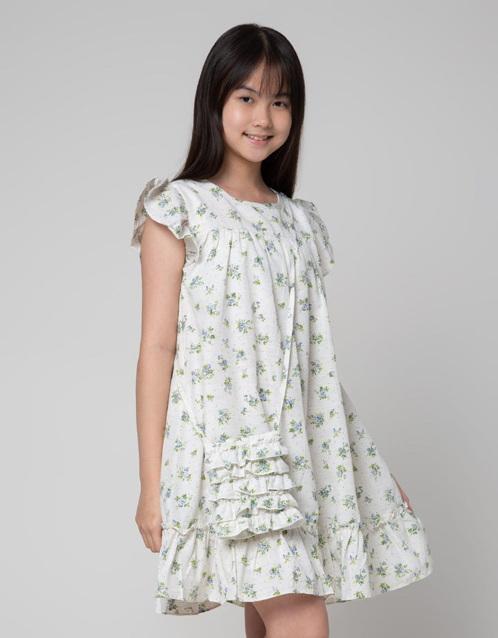 Sweet Miss Short Sleeve Midi Dress Fullprint Flower Babydoll Hands Swipe Side Bag