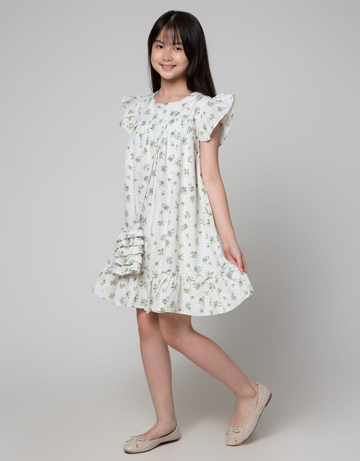 Sweet Miss Short Sleeve Midi Dress Fullprint Flower Babydoll Hands Swipe Side Bag