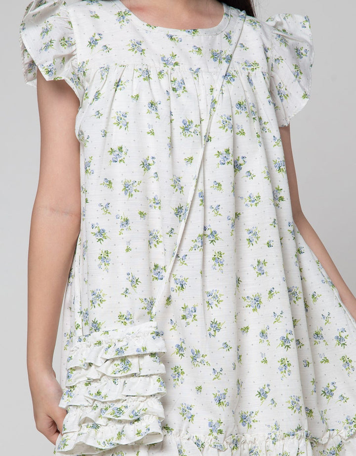Sweet Miss Short Sleeve Midi Dress Fullprint Flower Babydoll Hands Swipe Side Bag