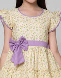 Sweet Miss Short Sleeve Midi Dress Fullprint Bunga Tangan Geber Pinggang Pita