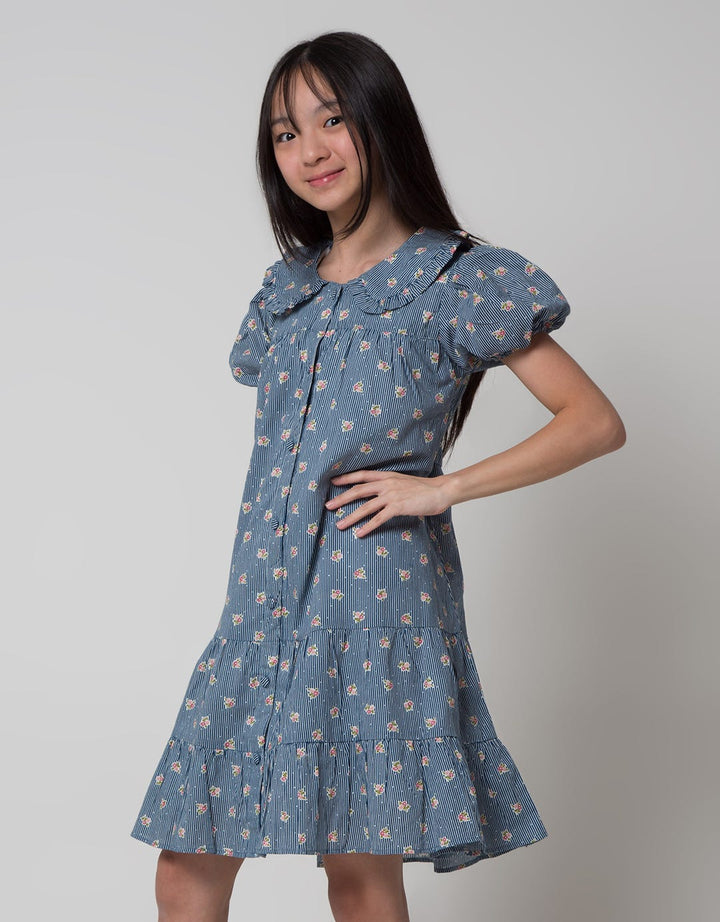 Sweet Miss Short Sleeve Midi Dress Babydoll Collar Ruffle Button